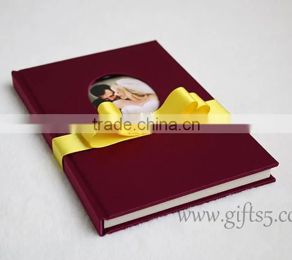 Elegant Red Violet Silk Covor Wedding Guest Book With You Own Photo photo-3