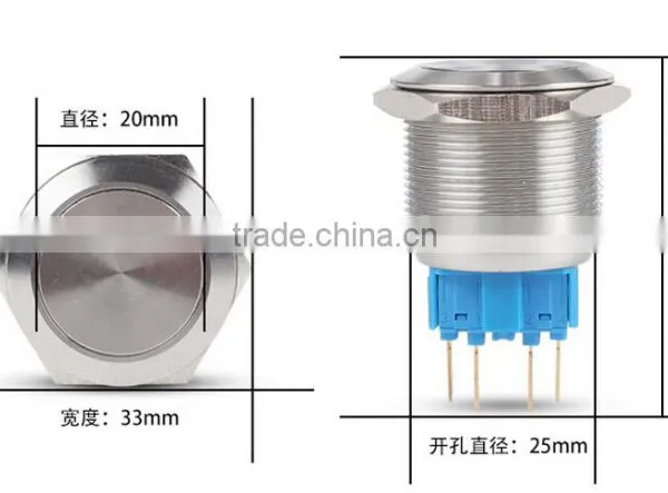 25mm Stainless Steel Latching 2NO2NC Ring Illuminated LED Metal Push Button Switch photo-2