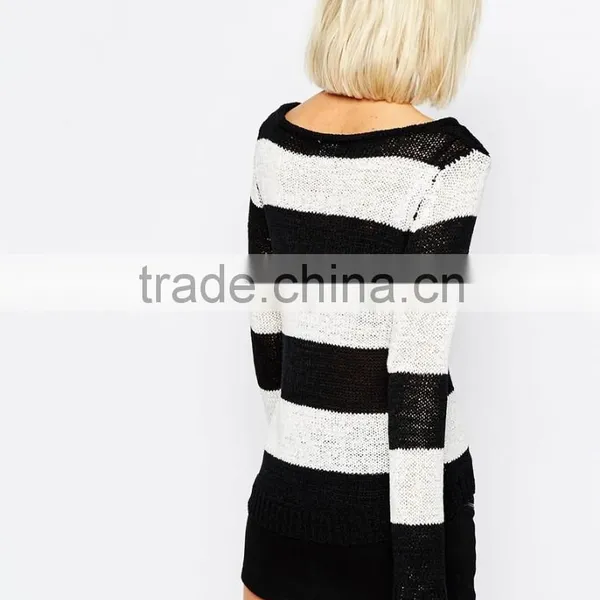 High Fashion Design Wool Ribbed Pullover Cashmere Sweater Pullover Wide Tripe Pullover photo-2