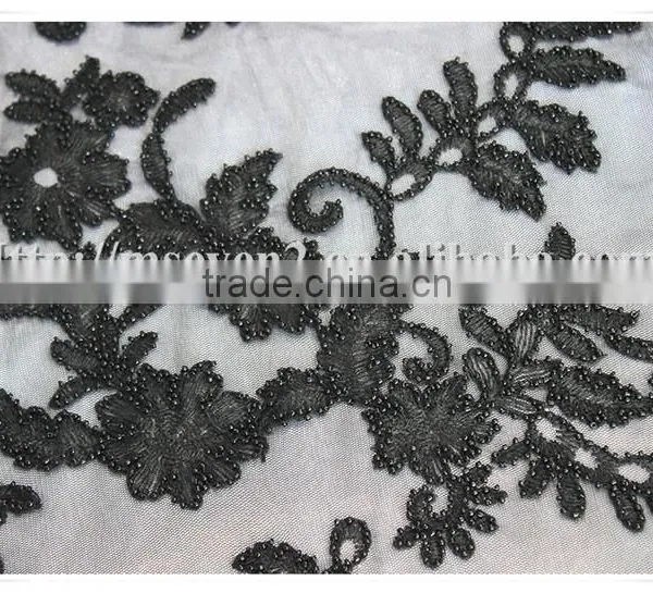 Latest Modern Black Beads Embroidery Textile Fabric for Cloths or Dress photo-5