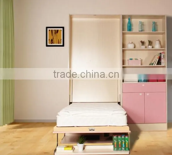 Folding Murphy Wall Bed Mechanism Equip With a Desk and a Bookshelf Hardware