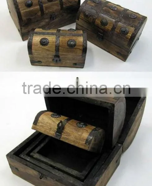 Antique Wooden Box | Wooden Treasue Chest Box | Pirate Chest Box