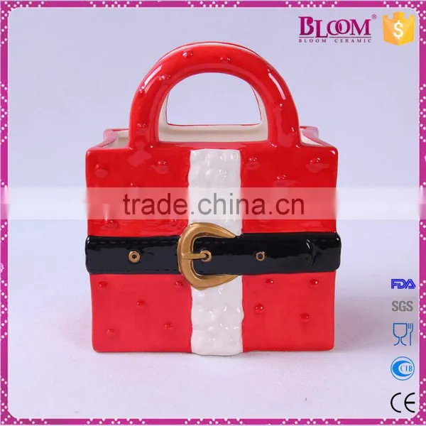 Handmade Craft Ceramic Christmas Red Gift Basket photo-2