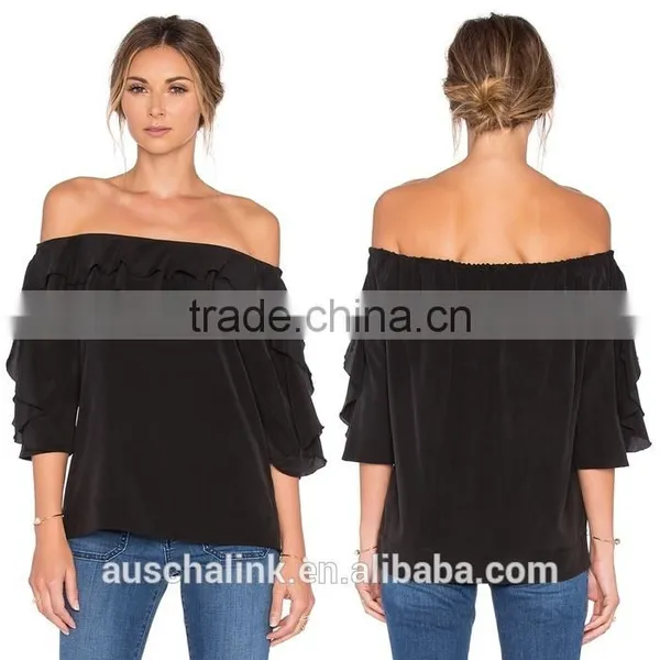 Summer Women Black off Shoulder Design Blouse 2016 photo-4
