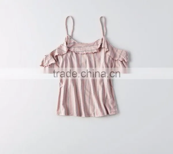 MGOO New Arrival Drop Shoulders Ladies Tank Tops Girls Top Design Stripe Pattern Women Shirt photo-4