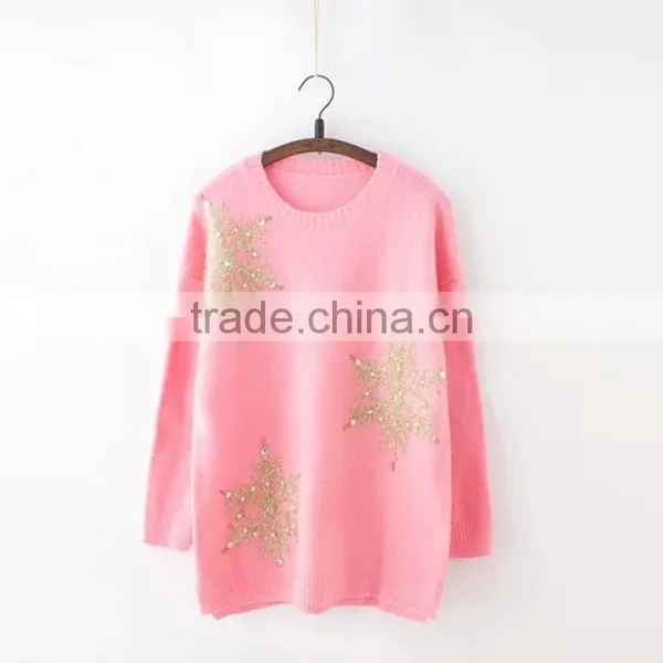 Simple Design Acrylic Long Sleeve White Women Christmas Sweater Wholesaler photo-3