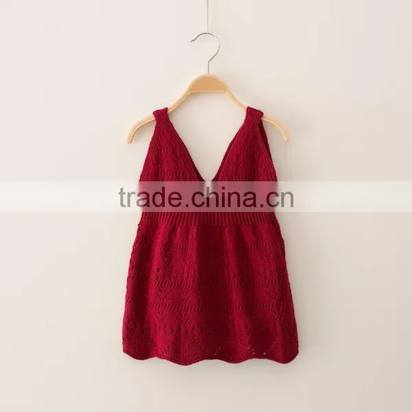 S32906W Spring Summer New Kids Baby Girls Cotton Sweater Strap Dress Crochet Fancy Dress photo-4