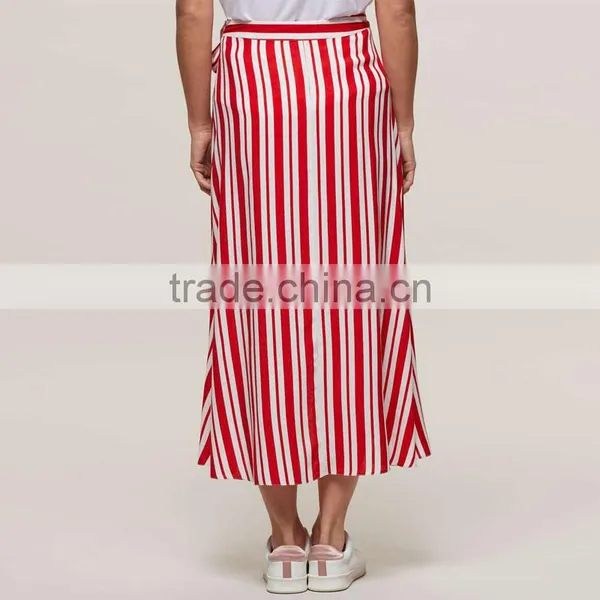 New Fashion Side Tie Red and White Striped Long Wrap Skirt for Girl photo-3