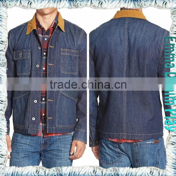 Fashion Dark Blue Male Suede Collar Short Denim Jacket photo-3