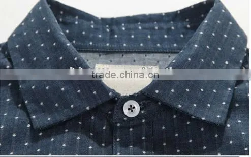 Latest Blue 100% Cotton Cowboy/jeanet Long Sleeve Casual Shirts for Men With Dots and Spread Collar photo-4