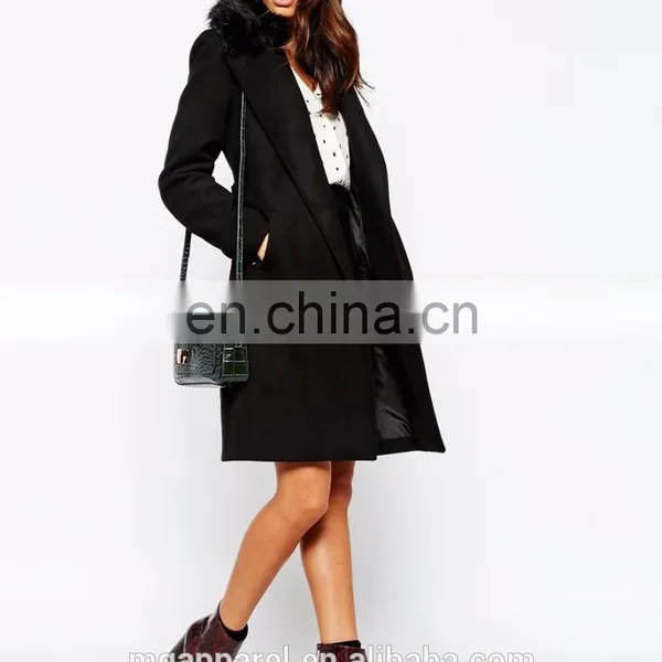 New Style Women Coat Model Tie Belt Women's Long Winter Coat With Faux Fur Collar photo-5
