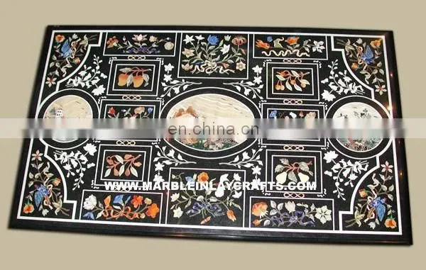 Black Marble Inlay Dining Table Top, Marble Dining Table Inlay Top