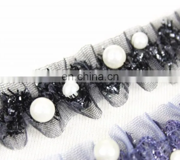 Popular Elastic Beaded Pearl Lurex Trim in 3cm photo-5