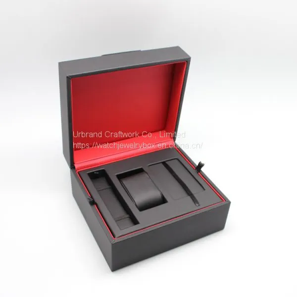Black PU Leather Watch Box With Custom Insert for Holding Watch, Watch Strap, Warranty Card photo-2
