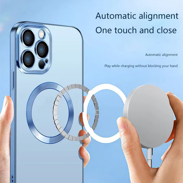 Equipped With Lens Film Mobile Phone Case Car Mounted Magnetic Attraction For Iphone 12/13/14 Pro Max All Inclusive Transparent photo-4