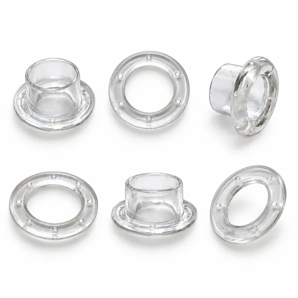 13.8mm x 7.5mm Ensemble d'œillets et de rondelles en plastique transparent, quincaillerie durable en deux parties pour le renforcement du tissu et la fabrication de sacs.