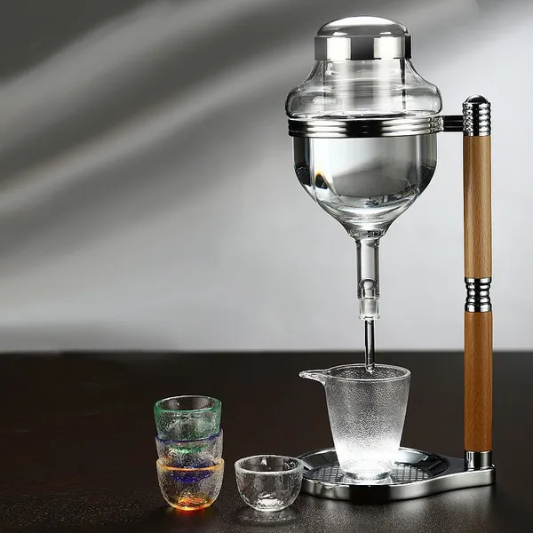 Unique Drip Design Double Glass Drink Jug 720ml Hot Cold Wine Decanter Ice Cold Whiskey Liquor Sake Dispenser