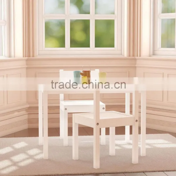 Kids Table and Chairs Set White Wood Children's Set With One Table and 2 Chairs , Great for Playing , Learning , Eating photo-2