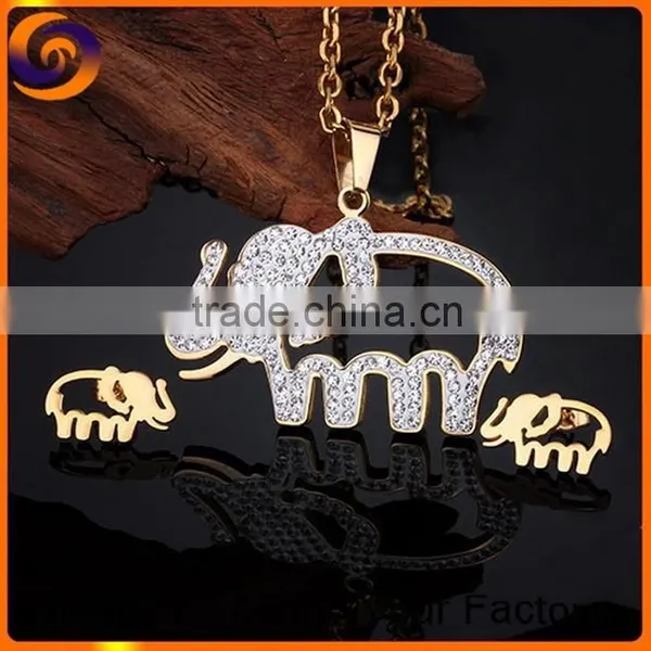 Stainless Steel Elephant Platinum Jewelry Set