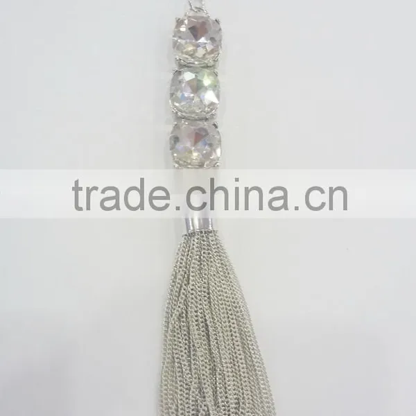 FASHION BIG GLASS STONE CHAIN TASSEL NECKLACE photo-4