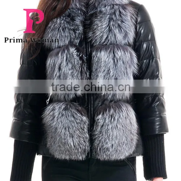 2015 Winter Fashion Leather Short Women Jacket With Silver Fox Collar Detachable Cuffs Overcoat photo-6