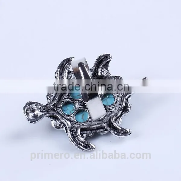 New Hot Tibetan Silver Blue Turquoise Gem Rhinestone Crystal Tortoise Finger Ring Jewelry Wholesale photo-6