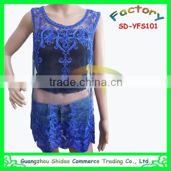 New Fashion Korean Style Women Sleeveless Lace Elegant Blouse Design Organza Embroidery Tank Top for Women Blouse photo-4