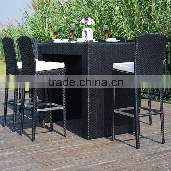 Outdoor Patio Plastic Resin Rattan Weaving Wicker High Back Bar Chairs photo-4