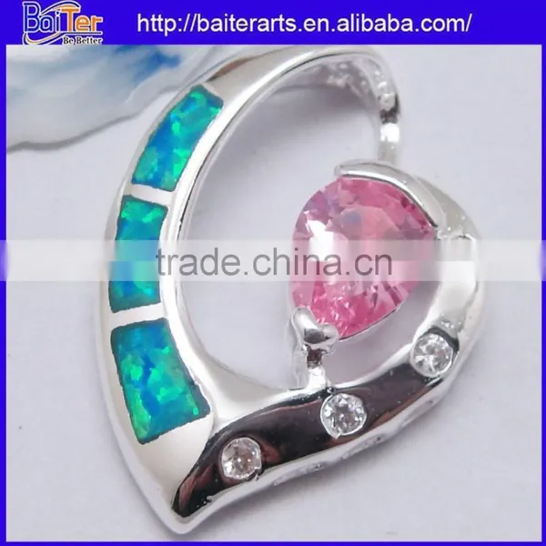 925 Sterling Silver Pendant Necklace White Fire Opal Open Heart Pendant photo-6