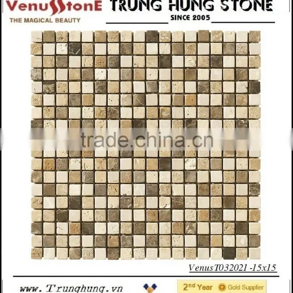 Crema Marfil Mix Light Emperador Tumbled Marble Mosaic Tiles photo-2