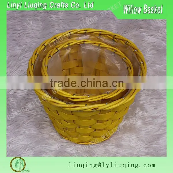 Bright Yellow Color Wood Chip Material Flower Pot With Plastic Linner photo-2