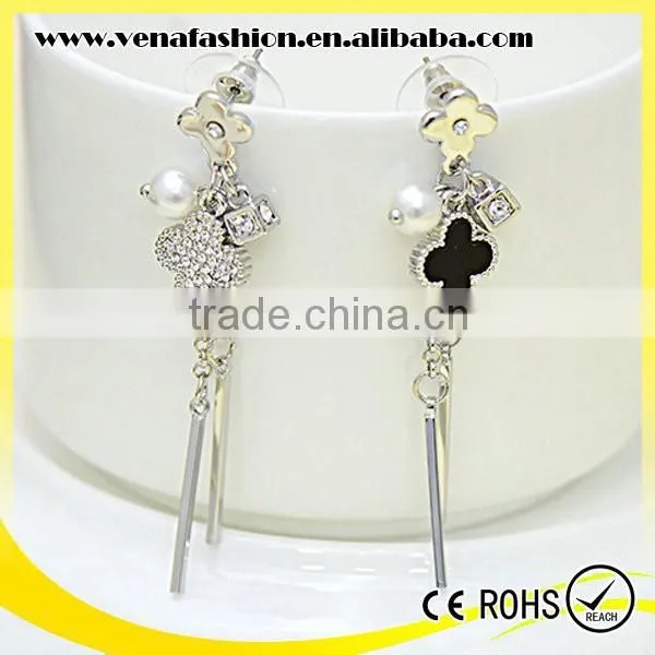 Long Tassel Hanging Mounting Fake Pearl and Diamond Earrings photo-2