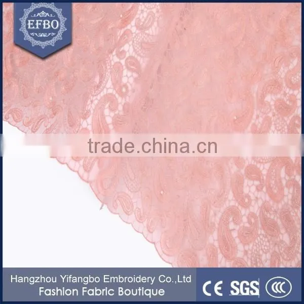 Reasonable Price African Net Lace Fabric For Birthday Party / Peach Color Beaded Lace Fabric photo-3