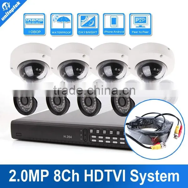 8Ch 1080P HD TVI DVR System 8 Channel 1080P 15fps Recording DVR With 8Pcs 2.0MP Outdoor IR Dome/Bullet TVI Camera System Kit
