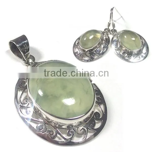 Prehnite Jewelry 925 Sterling Silver Jewelry Wholesale Indian Gemstone Jewelry Fashion Jewelry