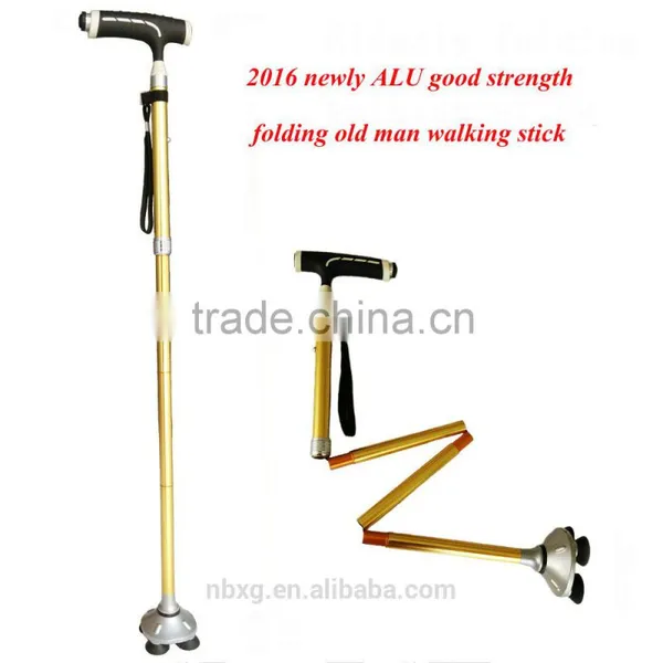 Newly Aluminum Adjustable Good Strength Folding Elderly Old Man Walking Stick With Light