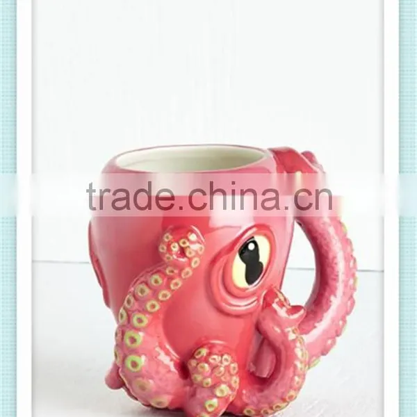 Ceramic Handpainted Pink 3d Octopus Mug With Octopus Design photo-4
