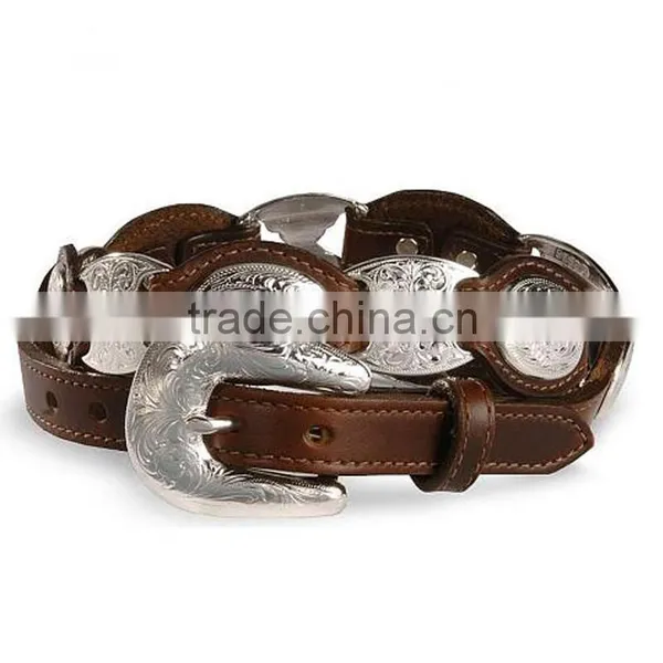 Western Cowgirl Belts Silver-tone Floral Conchos & Links Concho Link Leather Belt