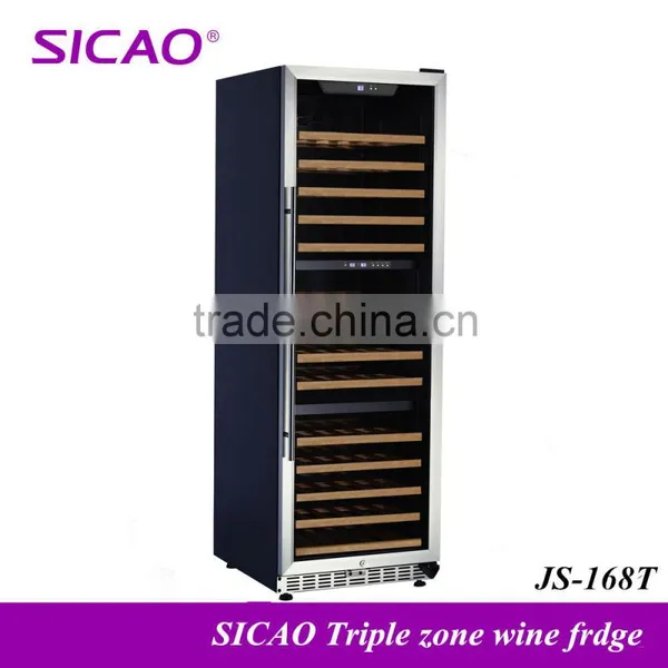 High Quality Home Appliances Glass Door Three Zone Wine Refrigerators
