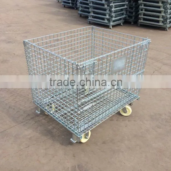 Large Loading Capacity Foldable Stackable and Movable Metal Rolling Wire Basket