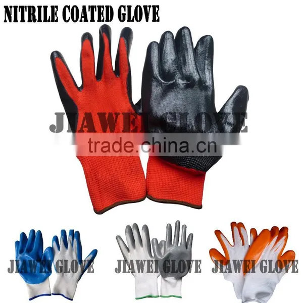 Cheapest 13 Gauge Red Nylon Glove With Black Nitrile Coated Gray Nitrile Palm Coated Work Glove/Guantes De Latex A07