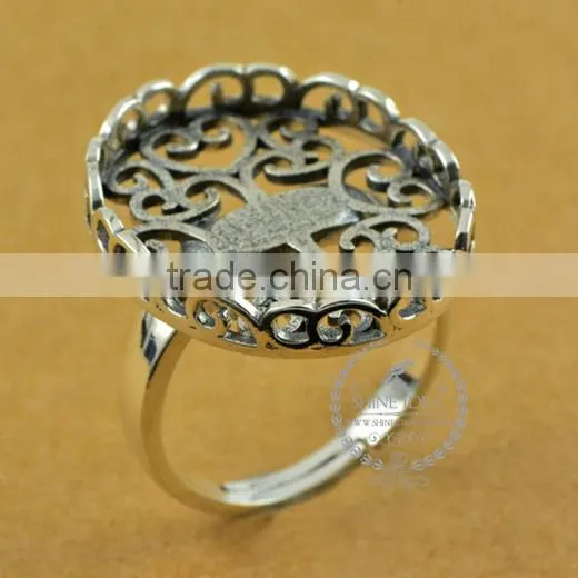 19*23mm 925 Sterling Silver Antiqued Silver Vintage Style Oval Carve Patterns Bezel Ring Base Blank DIY Findings 1223076 photo-2