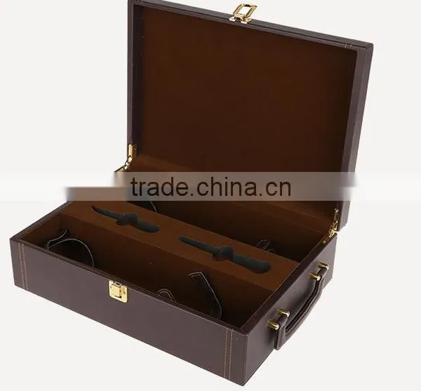Chinese Factories Wholesale Custom High-grade PU Leather Box 2 Slot Wine Champagne, Dark Brown Gift Box photo-3