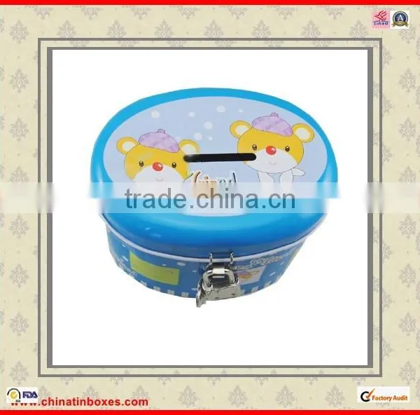 High Quality With Lock Round Saving Tin Box photo-4