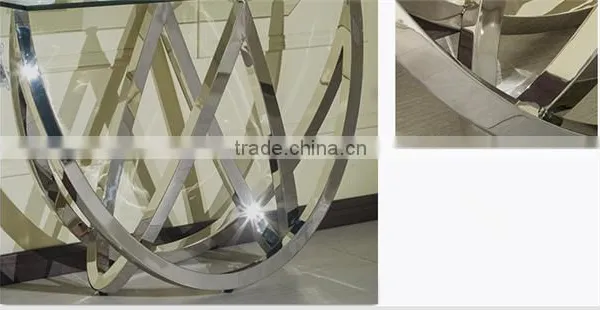 Special Shape Tempered Glass Top Console Table Set With Stainless Steel Base For Home Use photo-2