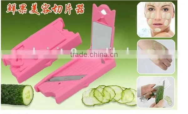 CY128 Built in Mirror Fruit Cucumber Slicer Cutter Facial Mask Tool Pink photo-2