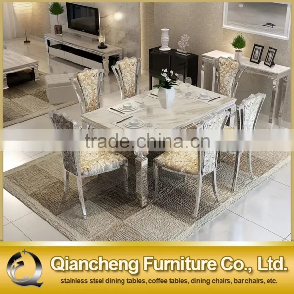 Mirror Sivler Stainless Steel 20mm Marble Dining Table Set photo-6