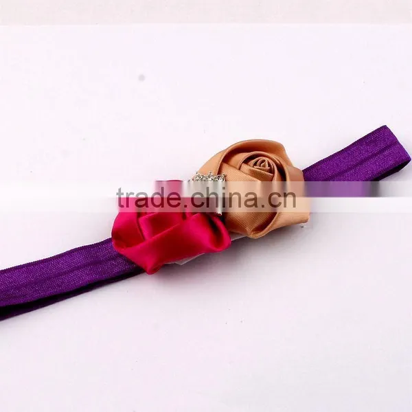 Rolled Handmade Rose Flower Headband Satin Flower Hair Band photo-2