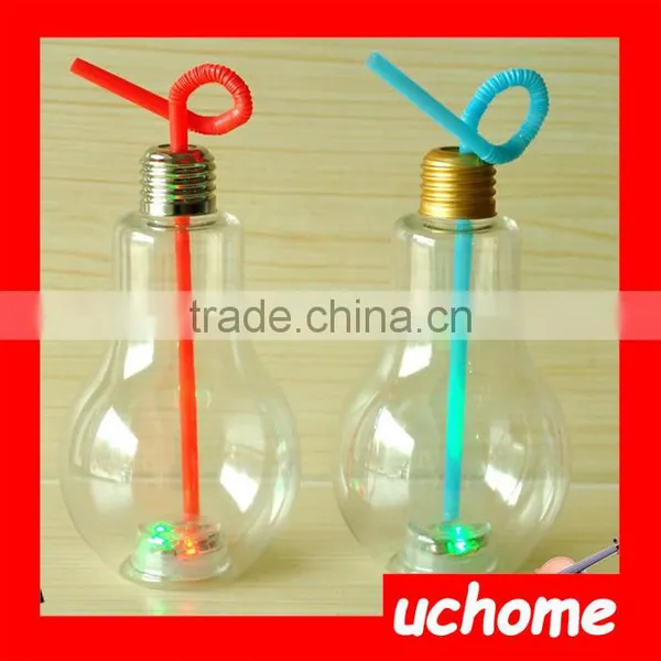 UCHOME 100 ml Light Bulb Drinking Jar Cocktail Plastic Bottle With Lid Straw photo-3