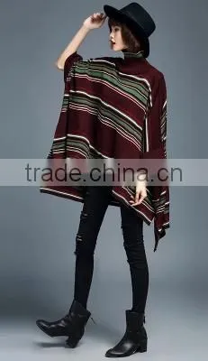 2016 New Fashion Korean Style Mid Long High Collar Women Stripe Batwing-sleeved Pullover Sweater photo-3